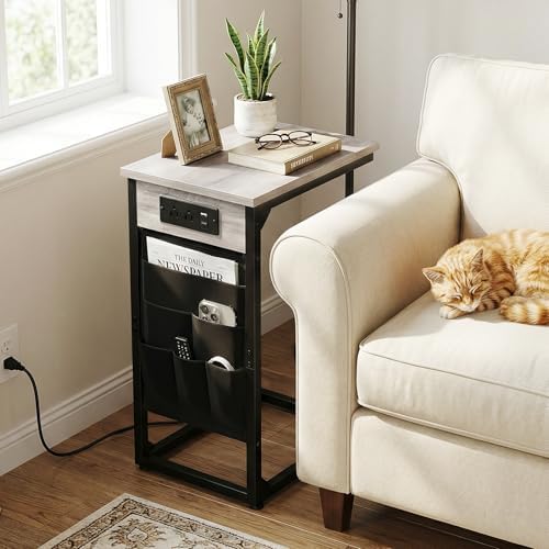 AMHANCIBLE C Shaped End Table with Charging Station, TV Trays, Set of 2 - Image 2