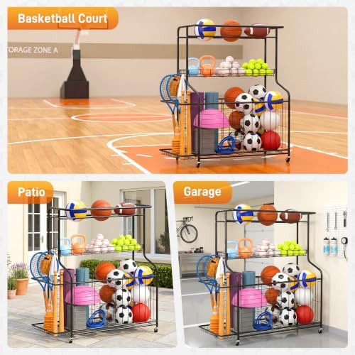 Sports Equipment Organizer Heavy Duty Rolling Garage Storage Rack - Image 6