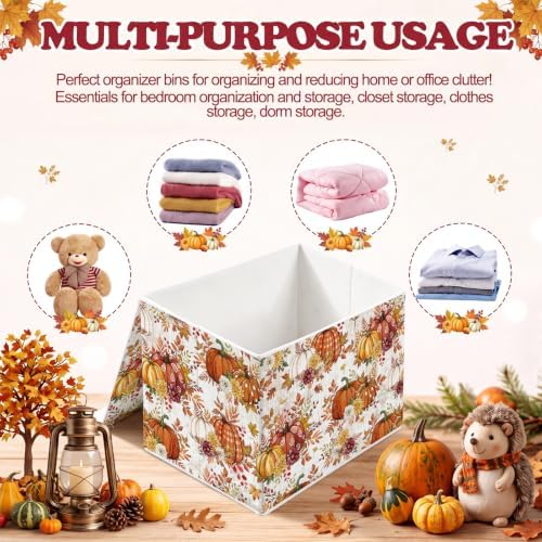 Briwooody Fall Pumpkin Storage Bin with Lid and Carrying Handle Storage Box - Image 4