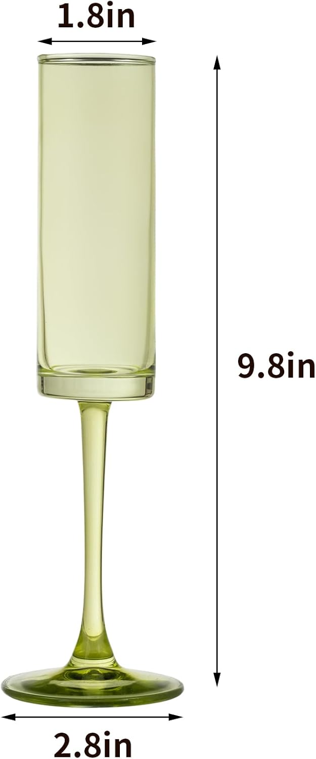 24 Pieces Green Champagne Flutes 6 OZ Straight Sided Wine Glasses Champagne Long Stem Drinking Colored Glasses,Set of 24 Hand Blown Champagne Flutes Goblets for Wedding Cocktail Cups,Cava, Prosecco