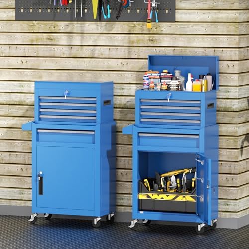 INTERGREAT Rolling Tool Chest, 5-Drawer Tool Box Organizer, Lockable Wheels & Sliding Drawers & Detachable Top, Tool Storage Cabinet for Garage Workshop (Blue) - Image 2
