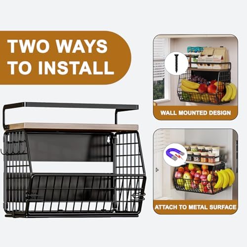 Fruit Basket 2 IN 1 Magnetic & Hanging Wall Produce Basket with Spice Rack for Potato and Onion Storage for Pantry,Kitchen Countertop and Fridge Organizer 2 PCS - Image 6