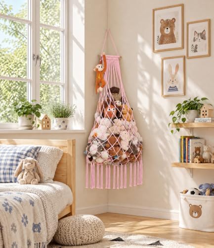 Stuffed animal net Hammock - Large 44'' H, Space-Saving (Light Pink) - Image 4
