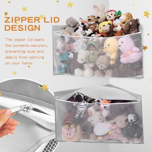 2PCS Large Corner Stuffed Animal Storage, Grey Wall Hammock Toy Net, Gift - Image 2
