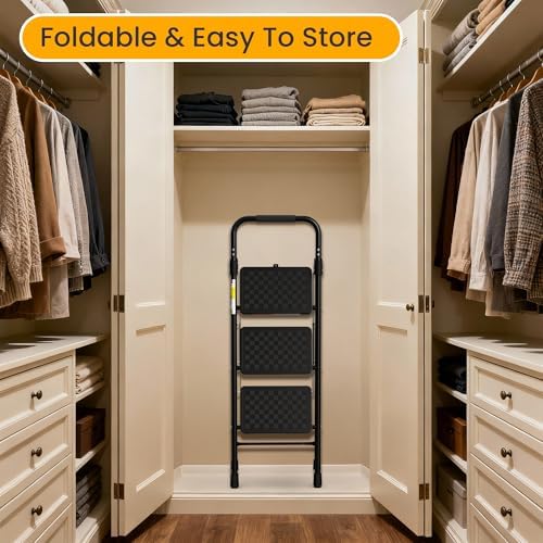 HBTower 3 Step Ladder, Folding Step Stool with Wide Anti-Slip Pedal - Image 7