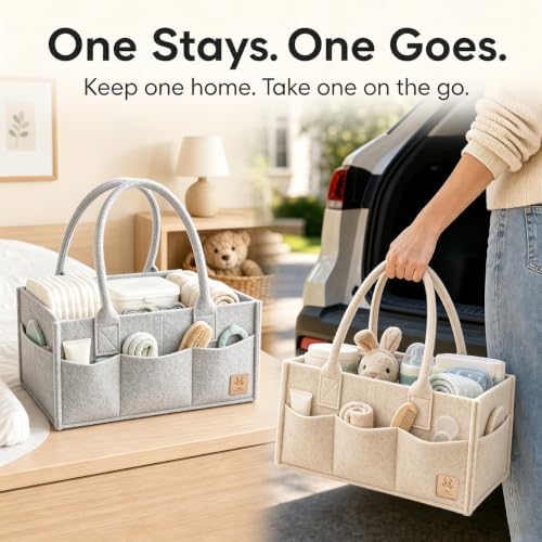 HIPHOP PANDA 2-Pack Diaper Caddy Organizer - Newborn Essentials Baby Registry Must Haves - Sturdy Nursery Storage Bin & Portable Car Caddy for Diapers & Wipes - Grey/Oatmeal Gift Set - Image 6