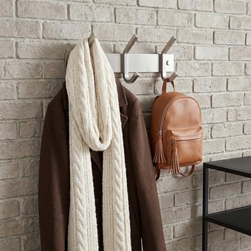 Small Coat Rack Wall Mount – Brushed Nickel 9 Inch Stainless Steel Hook Rail with 3 Heavy Duty Double Coat Hooks – Wall Mounted Coat Hanger for Entryway, Bathroom, Bedroom, Hat Organizer - 2 Pack - Image 5