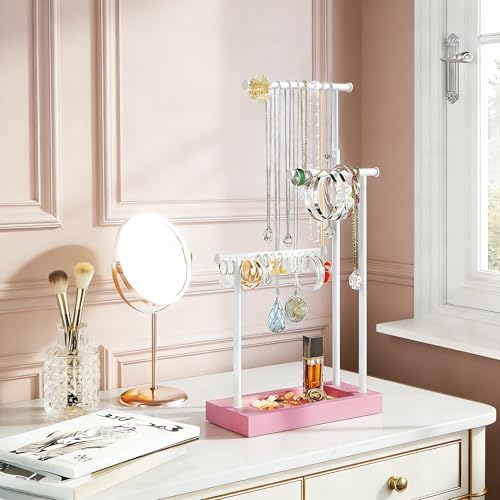 SRIWATANA Pink & White Extra Tall Necklace Holder, Jewelry Display Stand - Image 3