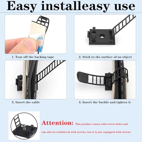 Adjustable Adhesive Cable Management Clips for Desk, Black, 50 Pcs - Image 5
