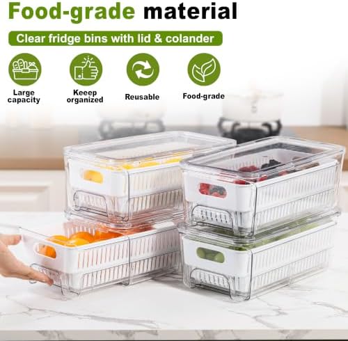 4-Pack Fruit Storage Containers for Fridge, Pull-Out Drawers with Colanders - Image 4