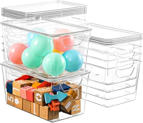 Freebat 12 Pack Clear Storage Bins with Lids, Middle Pantry 0rganizer Bins by Freebat