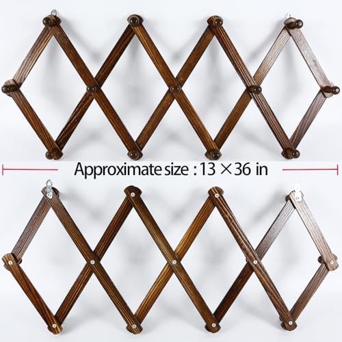 AMAPON Accordion Wall Hanger Expandable Coat Hat Rack 13Peg (Walnut) 2 Pack - Image 4