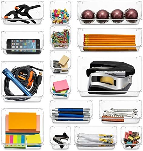 Seseno 25 PCS Clear Plastic Drawer Organizers Set, 4-Size Versatile Bathroom and Vanity Drawer Organizer Trays, Storage Bins for Makeup, Bedroom, Kitchen Gadgets Utensils and Office Accessories - Image 4