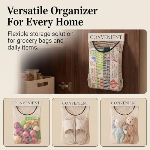 2 Pack Trash Bag Holder Dispenser Sticky Wall Mount Mesh Convenient Storage Organizer for Home Kitchen Grocery Plastic Shopping Garbage Bags Reusable Produce Tote Bag - Image 2