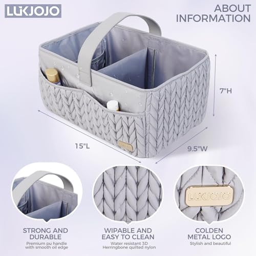 Luxurious Baby Diaper Caddy, Nursery Storage Basket for Newborn Boy and Girl, Travel Baby Basket for Diapers Baby Wipes, Organizer Tote Bag Storage Bin, Baby Shower Gifts (light gray) - Image 2