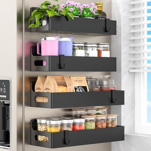 HuggieGems Upgrade Black Magnetic Spice Rack for Refrigerator, 4 Pack by HuggieGems