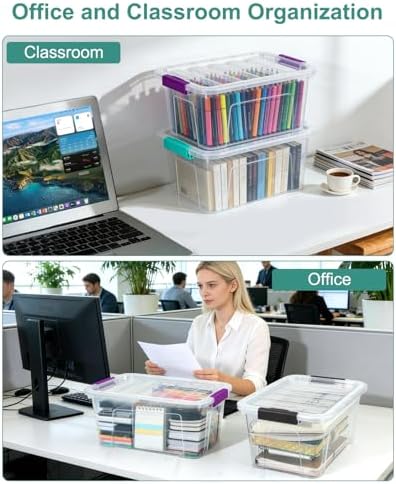 Storage Bins with Lids 6 Pack Clear Storage Containers, 7 Quart Stackable Plastic Containers with Secure Black Buckle Latch, Durable Storage Box Organizer for Pantry, Closet, Office & Classroom - Image 6