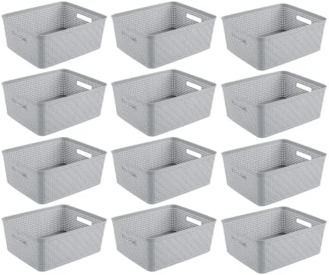 Sterilite 12 Pack Plastic Storage Bin Organization Containers, Short Baskets, Cement by Sterilite