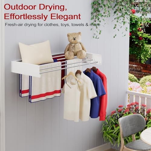 Wall Mounted Drying Rack 31.5", Foldable Laundry Drying Rack with Stainless Steel Rods, Retractable Laundry Space Saver for Indoor & Outdoor Use, Include Wall Template - Image 3