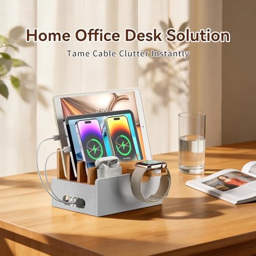 Pezin & Hulin Bamboo Charging Station with USB Charger&Cables-Natural+White - Image 6