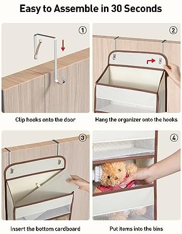 Yecaye 1 Pc 5 Tier Over the Door Organizer with 15 Pockets | 44lb Load Over the Door Storage | No Sagging Closet Organizers and Storage | Versatile Nursery Hanging Organizers for Home Dorm - Beige - Image 7