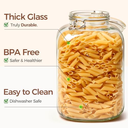 ComSaf Square Glass Pantry Jars with Airtight Lids 1.1 Gallon 2 Pack Large - Image 4