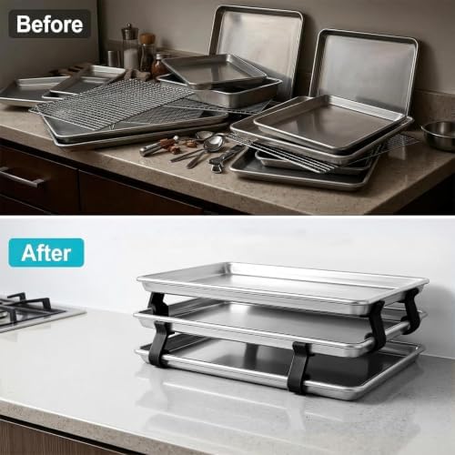 16Pcs Cookie Baking Sheet Stacker, Stackable Baking Sheet Holders, Reusable Stacking Clips Divider for Cake Pan Cooling Rack Freeze Dryer Trays, Space-Saving, Fit for Home Kitchen Refrigerator (Black) - Image 3
