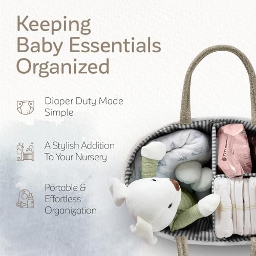 KiddyCare Baby Diaper Caddy Organizer, Cotton Nursery Baby Gift Basket with Handle Lid Baby Caddy Organizer, Portable Baby Basket Diapers & Wipes, Basket for Moms, Wheat Field - Large - Image 2