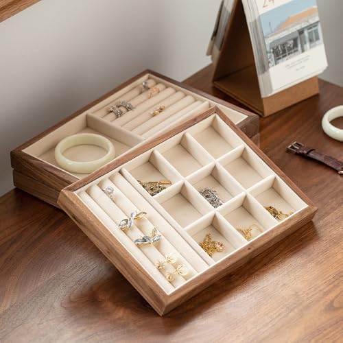 9 Grid +3 Line Black Walnut Wooden Jewelry Tray Organizer with Velvet Lining - Premium Jewelry Storage for Rings, Earrings, Brooches, LuxuryJewelry Drawer Organizer & Display Tray - Image 5