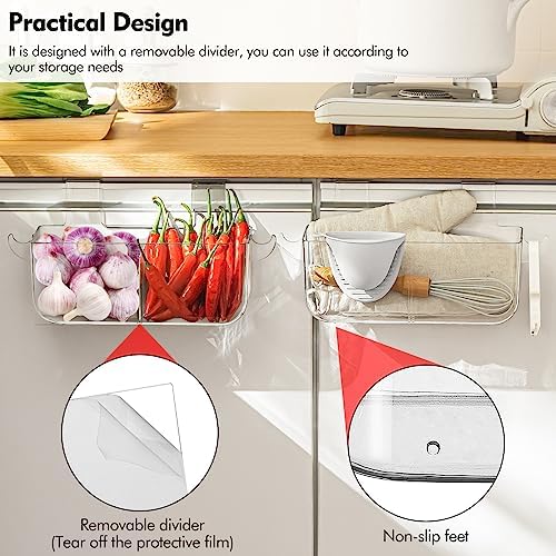 Poeland 2 Pack Over Cabinet Door Organizer, Plastic Storage Bin with 2 Hooks, Over Cabinet Holder for Kitchen, Pantry, Bathroom, Inside or Outside Door (Transparent) - Image 3