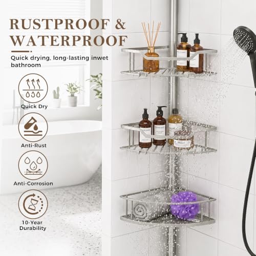 Corner Shower Caddy Tension Pole, Bathroom Organizer for Renters - Image 2