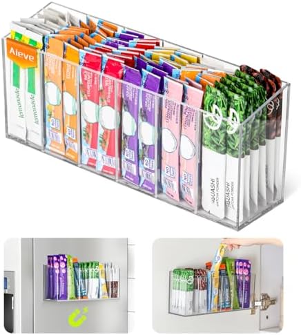 AIEVE Drink Packet Organizer, Mountable Water Packet Organization Holder with Adhesive & Magnetic Sticker, Pantry Organizers Kitchen Storage for Countertop Table Fridge Cabinet by Aieve