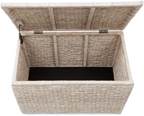 Casafield 30" Storage Chest with Lid, Handles, and Safety Hinge - Whitewash White, Hyacinth Wicker Storage Trunk for Entry Way, Living Room, Bedroom - Image 5