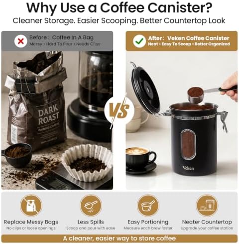 Veken Coffee Canister with Window, Airtight Stainless Steel Container, 22OZ - Image 5