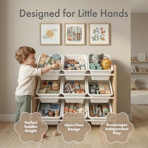 Humble Crew Kids Toy Organizer with 9 Bins, 3 Tier Storage for Playroom - Image 3