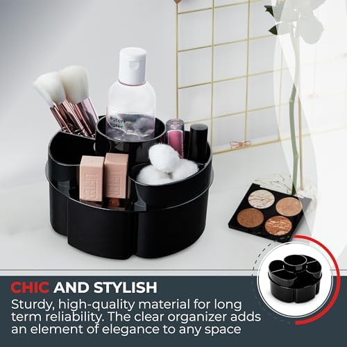 Masirs Small 360 Rotating Makeup Organizer, 5 Compartments, Round Black - Image 4
