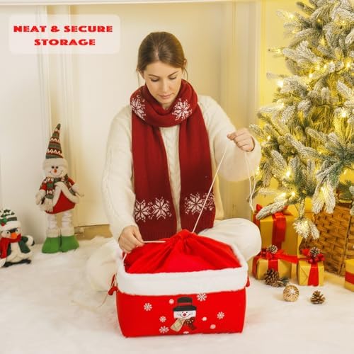 Christmas Gifts Baskets Empty Christmas Ornament Box Xmas Storage Baskets Canvas Toys Organizer Bin for Holiday, Snowman Raffle Basket Foldable Baskets for Nursery/Living room, Kids Toy Chest, Large - Image 4