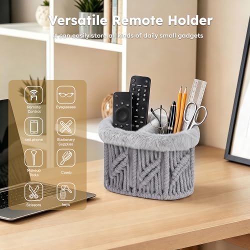 Remote Control Holder, Woven Plush Lined TV Remoter Holder Caddy - Image 3
