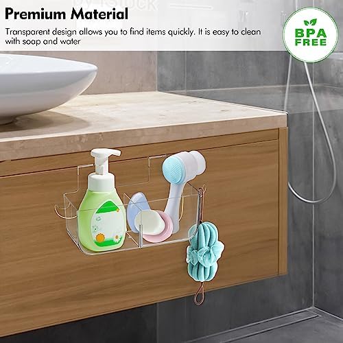 Poeland 2 Pack Over Cabinet Door Organizer, Plastic Storage Bin with 2 Hooks, Over Cabinet Holder for Kitchen, Pantry, Bathroom, Inside or Outside Door (Transparent) - Image 5