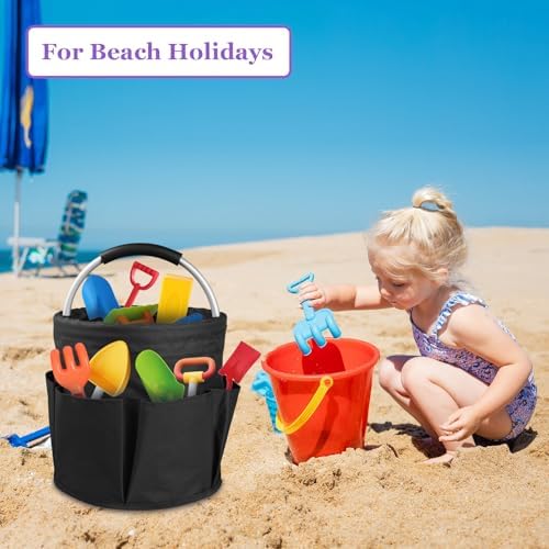 17L Cleaning Caddy with Handle and 6 Pockets, Foldable Cleaning Supply Caddy, Portable Shower Caddy in 600D Oxford Fabric, Multifunctional Storage Basket for Camping, Gardening, Black - Image 6