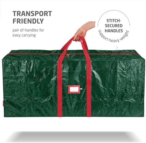 Zober Christmas Tree Storage Bag - Fits 7.5 Ft Artificial Trees - Plastic, Waterproof Christmas Tree Bag For Storage Box For Xmas - Strong, Durable Handles - Label Card Slot - Green - Image 3