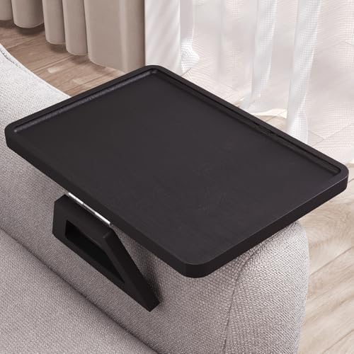 Couch Arm Tray,Bamboo Folding Sofa Tray,Sofa Armrest Trays Clip-On Couch Desk for Drinks,Snacks,Phone,Remote Control（Black） by DANFOXER