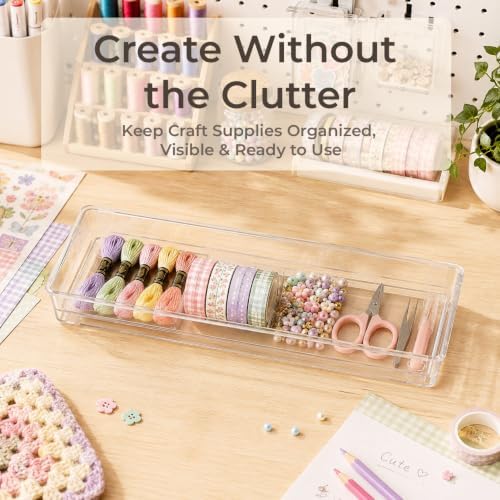 LotFancy 3 Pack Stackable Clear Plastic Drawer Organizer for Makeup, 12x3x2 - Image 6