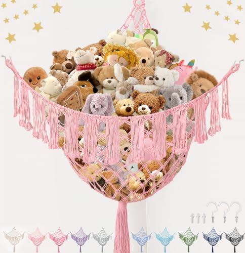 Lare Stuffed Animal Storage Hammock Corner Net - 45" W x 45" H (Light Pink) by PrimZootyDesign