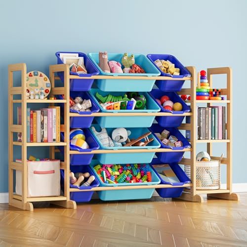 SpaceAid Toy Storage Organizer with 6 Shelves and 12 Bins, Toy Organizers Storage Bookshelf, Kids Bin Shelf Toys Box Bookcase for Bedroom Playroom Organization Room Decor, Blue and Navy Blue by SpaceAid