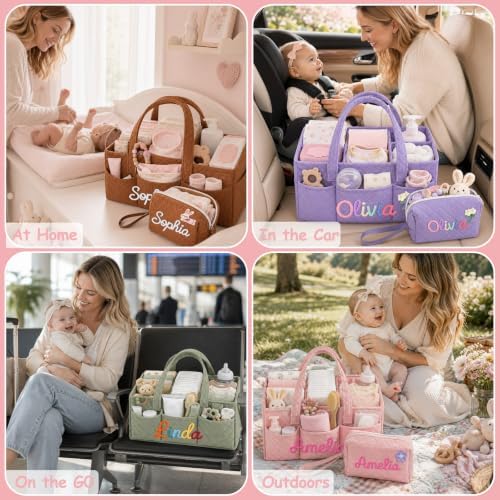 Personalized Diaper Caddy Organizer Baby Basket with Tote Bag Pouch - Image 6