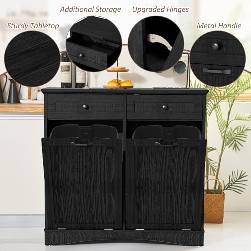 Double Tilt Out Trash Cabinet Freestanding Dark Black - Image 2