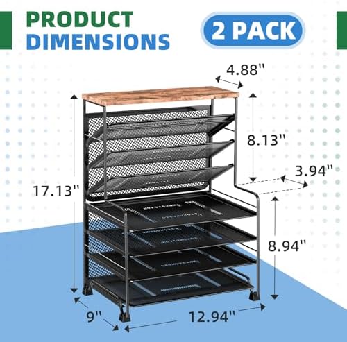 Simple Trending 7 Tier Desk File Organizer, 2 Pack Letter Tray Paper Organizer, Mesh Desk Accessories File Folder for Office, Home or School, Black - Image 6