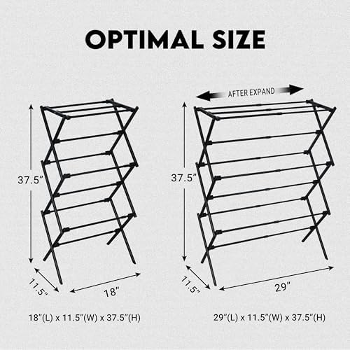 ZOES HOMEWARE Clothes Drying Rack,Collapsible Drying Rack Clothing, Black - Image 7
