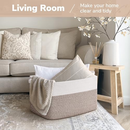 Goodpick 75L Extra Large Woven Blanket Basket, 22" x 17" x 12", Brown - Image 2